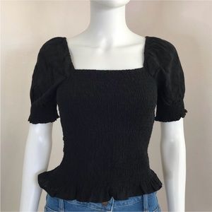 Madewell XXS black rushed puffer sleeve black top
